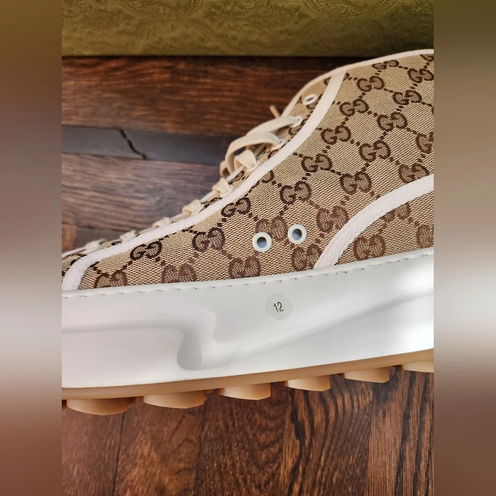 $1150 Brand New Gucci Men High Top GG Canvas Platform Sneakers G 12 US 13 Beige